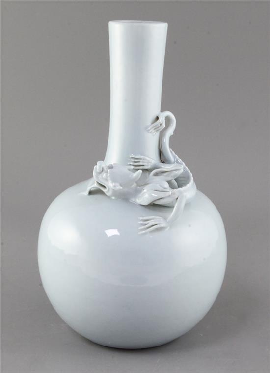 A Chinese Claire-de-Lune glazed dragon bottle vase, Republic period, 32cm